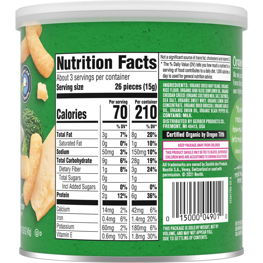 Gerber Organic Lil' Crunchies, 12+ Months, White Cheddar Broccoli, 1.59 Oz (45 G)