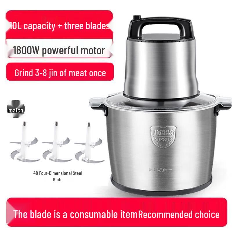 ZISIZ Stainless Steel Electric Food Chopper & Mincer