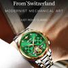 OUPINKE Nouvelle montre mécanique pour homme d'affaires et de loisirs Green Water Ghost Montre mécanique multifonctionnelle Montre d'affaires haut de gamme