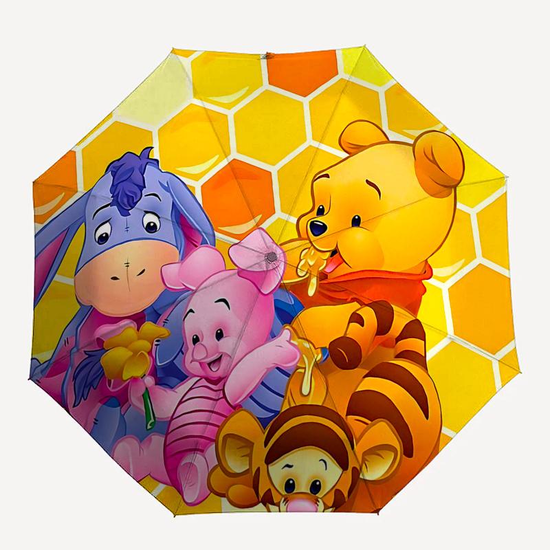 Winnie und Freunde Themen-Reiseregenschirm - 8 Rippen, Automatisches Öffnen und Schließen, Tragbares faltbares Design, Kompakter und stilvoller Regenschirm Geeignet