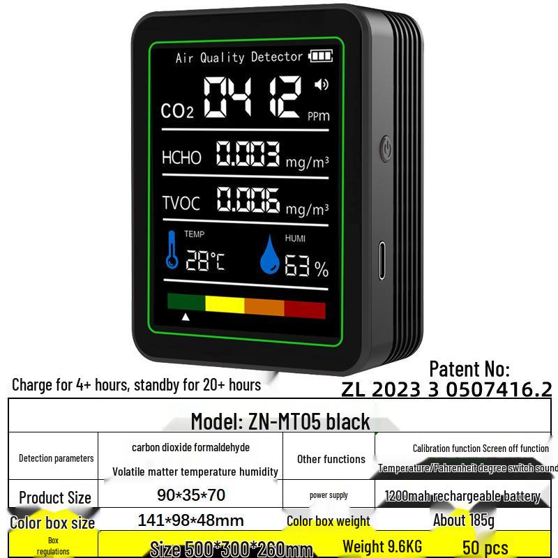 3-in-1 CO2, Temperature, and Humidity Detector with 2.8" LCD and LPG Infrared Sensor.