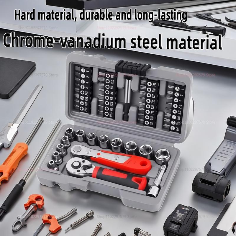 48-teiliges Ratschen-Steckschlüssel-Set mit verstellbarem Schraubenschlüssel, Schraubendreher-Bits, praktischer Handwerkzeugsatz für Zuhause, Garage, Autoreparaturen