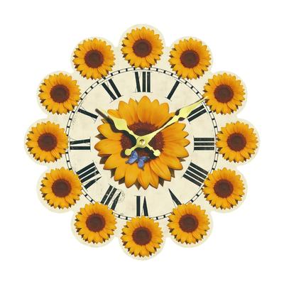 Wooden Frameless Sunflowers 2D Wall Clock Quiet Quartzs Movement Battery Operated for Living Room Bedroom Decors Gift