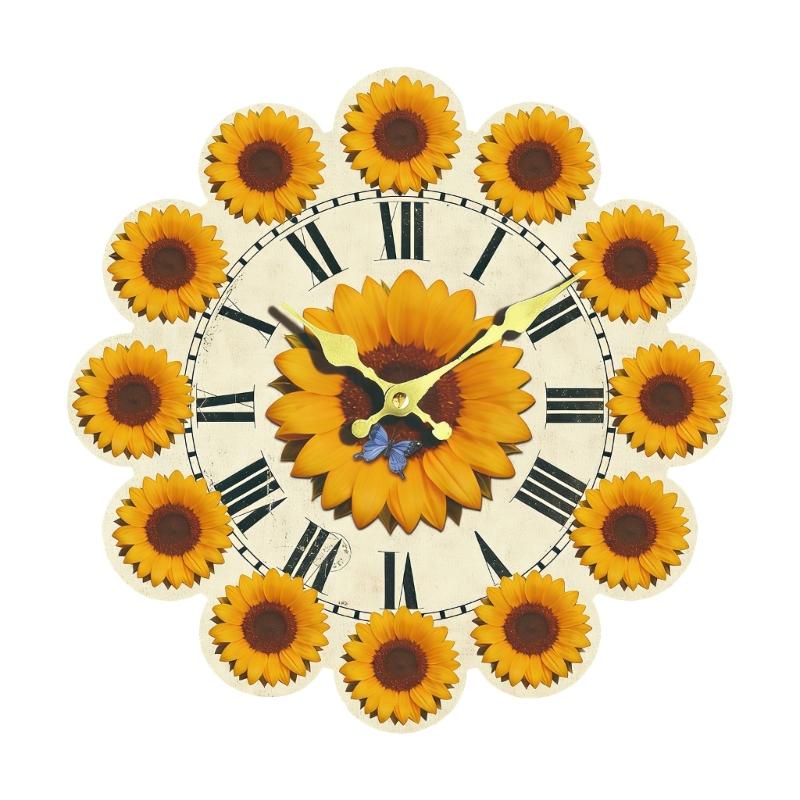 

Wooden Frameless Sunflowers 2D Wall Clock Quiet Quartzs Movement Battery Operated for Living Room Bedroom Decors Gift 1