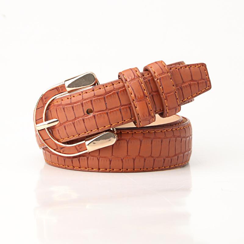 New Fashion Stone Pattern PU Belt for Women Gold Retro Veneer Buckle Belt for Women Simple Versatile Metal Decorative Belt