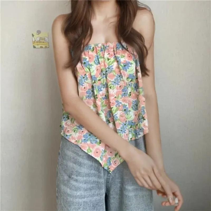 Volný letní styl Vesta s malým popruhem Ženy Vnitřní oblečení Květinový design Trendy Outdoorové oblečení Retro Polyester Délka