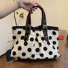 Champagne-colored Polka Dot Tote Bag Belt Buckle Decoration Large Capacity Handbag Stylish Satin Pleated Women's Shoulder Bag