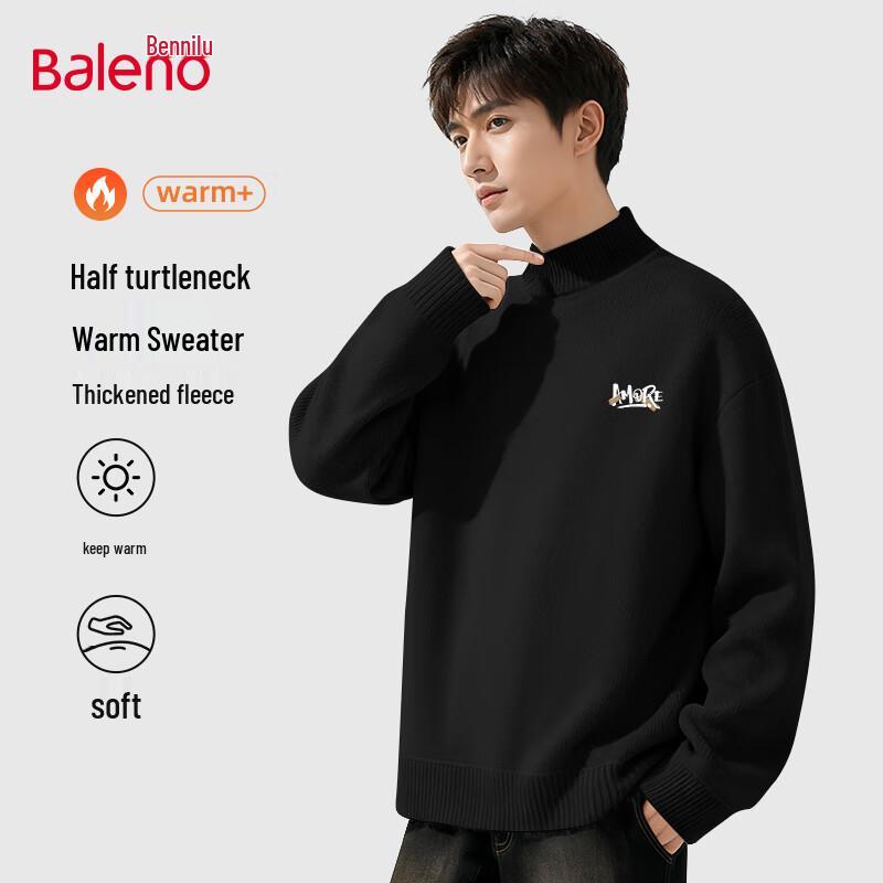 

Baleno Men s Winter Half-High Collar Fleece Lined Knit Sweater XL