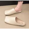 New Women Mules Summer Elegant Square Closed Toe Flat Slippers Female Shoes Casual Leather Black White Slides Plus Size 35-42