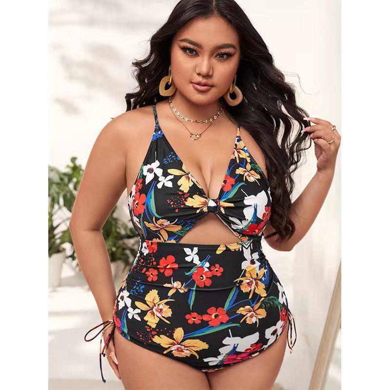 

The New European and American Fat Women s Large-size Gathering Printing Swimsuit Is Popular, and Women s Swimsuits Are One-piece. XL