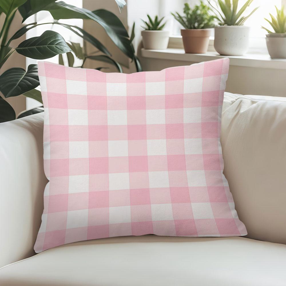 Pink & White Gingham Square Jacquard Pillow Cover for Sofa Office Waist Cushion Cover Home Decorative Pillowcase