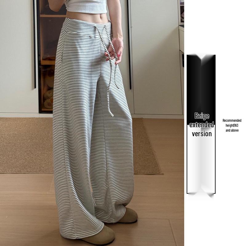 

Gray Striped Plush-Lined Wide-Leg Pants - Women s High-Waisted Autumn/Winter 2026 Casual Sportswear. XL