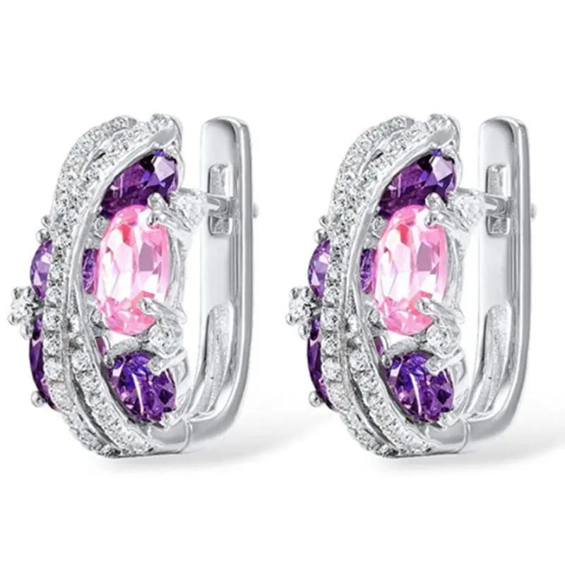 New Luxury Trendy Blue Cubic Zirconia Hoop Earrings Wedding Party Elegant Accessories For Women Anniversary Gift Jewelry
