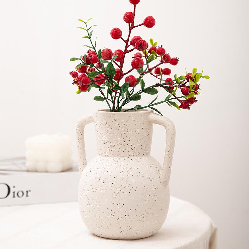 Retro Wabi-Sabi Double-Handled Ceramic Vase for Floral Arrangement