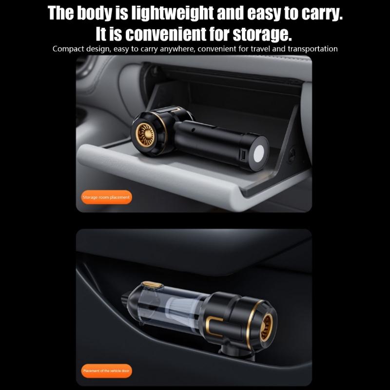 Detachable Car Vacuum Featuring LED Light Multifunction Design Including Suction Blower Inflator Sealer Function