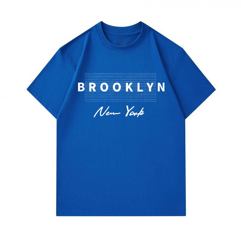 Men's 100% Cotton Crew Neck Short Sleeve T-Shirt, Casual Brooklyn New York Letter Print Soft Breathable Lightweight Summer Daily Wear Top for Street S