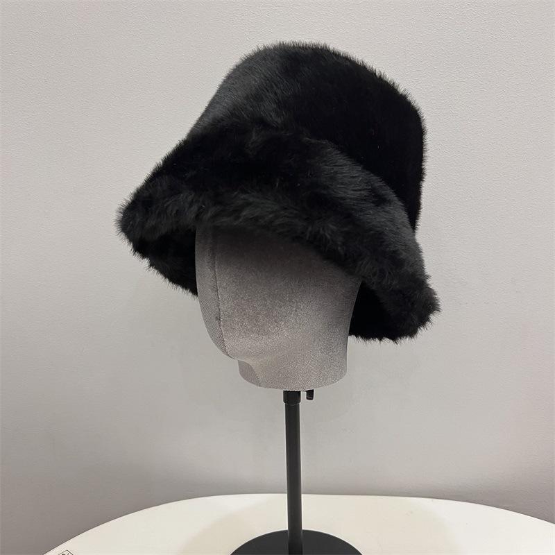 Winter new thickened imitation rabbit fur plush bucket hat women's northern outdoor cold protection ear cover hat tide