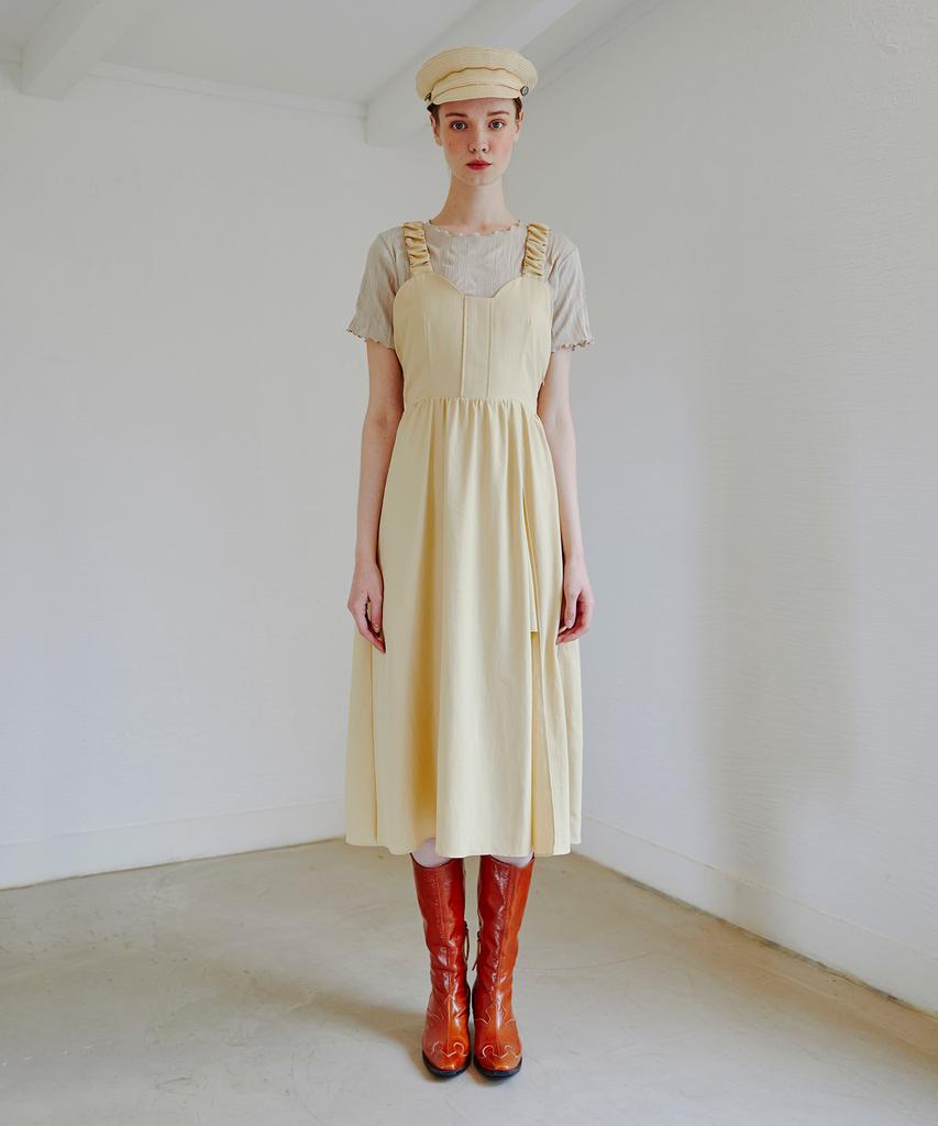 ETMON Back Point Ring Strap Dress Vanilla Yellow