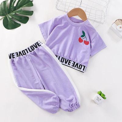Girls' Casual Stylish Outfit with Exposed Navel New Fashionable Baby Short Sleeve Two-Piece Set Children's Summer Short Sleeve Set