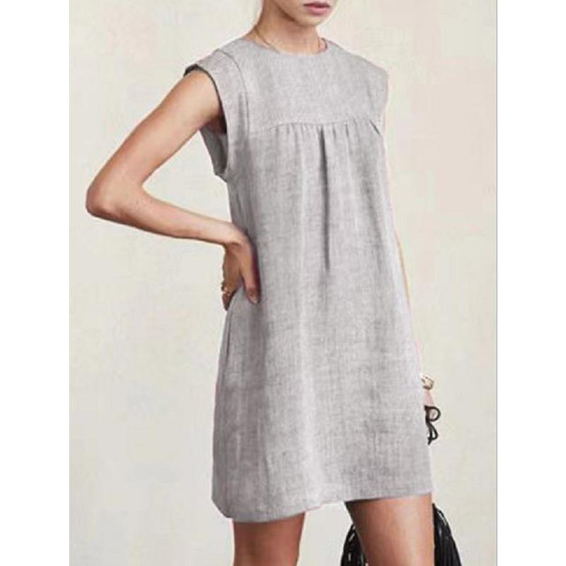 JPNTKY Fashion Solid Color Print  O-Neck Casual Dresses