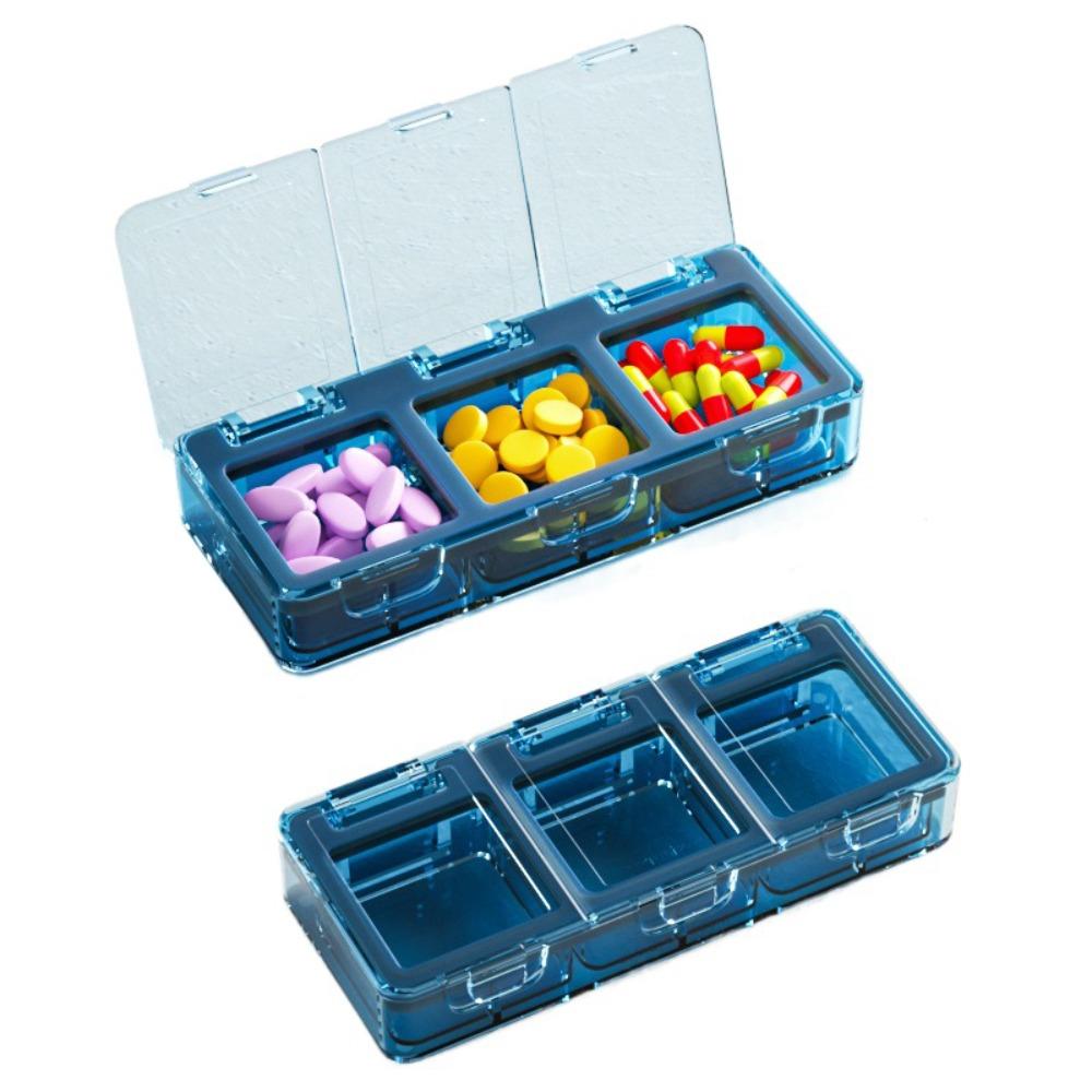 

Large Capacity Portable Pill Box Moisture-Proof Food-Grade Sealed Pill Dispenser Waterproof 3-Compartment Mini Vitamin Container синій