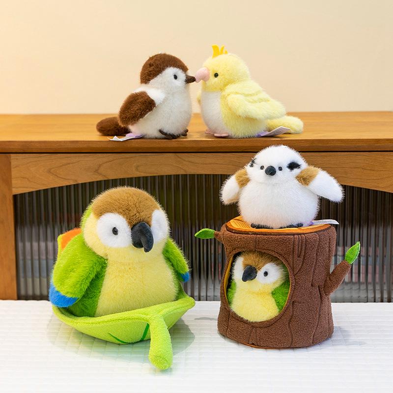 

Parrot and Sparrow Plush Doll Toy - Elf Tree Hole Design for Children