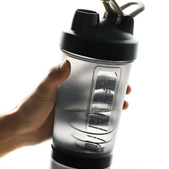 1 Set 500ml Shaker Bottle Large Capacity Leak Proof Drop-resistant Anti-slip with Handle Protein Mixer Sports Water Bottle with Pill Tray Fitness Use
