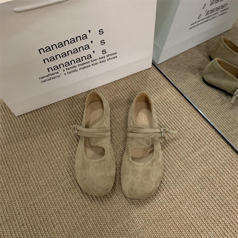Vintage Matte Piboken Shoes Women's Thick-soled Round-head Mary Jane Shoes Ballet Single Shoes Shallow-mouth Low-top Flat-soled Grandma Shoes