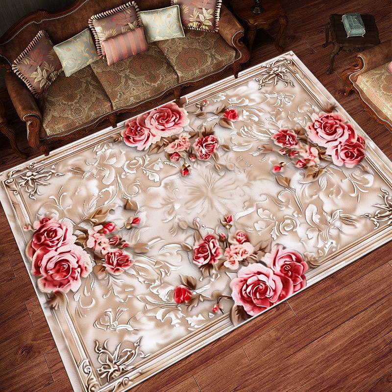 European Pastoral Style Carpets Living Room Flower Home Carpet Non-slip Bedroom Decorative Rugs Washable Entrance Door Mat