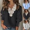 Maglione da Donna Autunno Inverno Manica Lunga Patchwork di Pizzo Scollo a V Bottoni