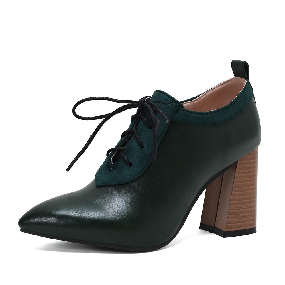 Women Pumps Pointed Toe Lace up Thick Heel Platform Brogue Student Carved Retro Classic Spring Autumn New
