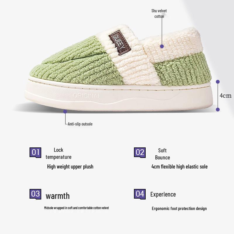Women's Winter 2025 Plush Cotton Slippers: Closed Heel, Thick Soft Sole, Warm Postpartum Shoes, Step-on Comfort for Him & Her