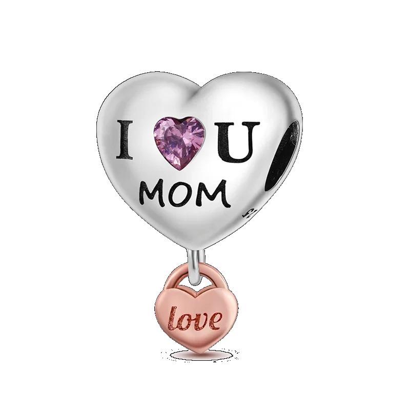 925 Silver Heart Mum Dangle Dream Catcher Charm DIY Jewelry For Women Original Bracelet Beads