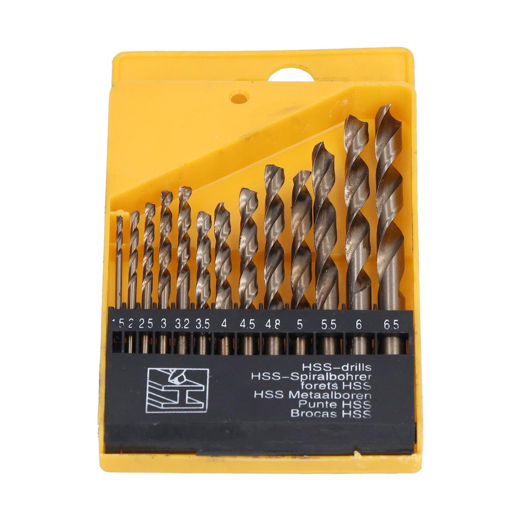 13Pcs Twist Drill Bits Heat Resistant Cobalt HSS Straight Shank 1.5mm?6.5mm with Storage Box