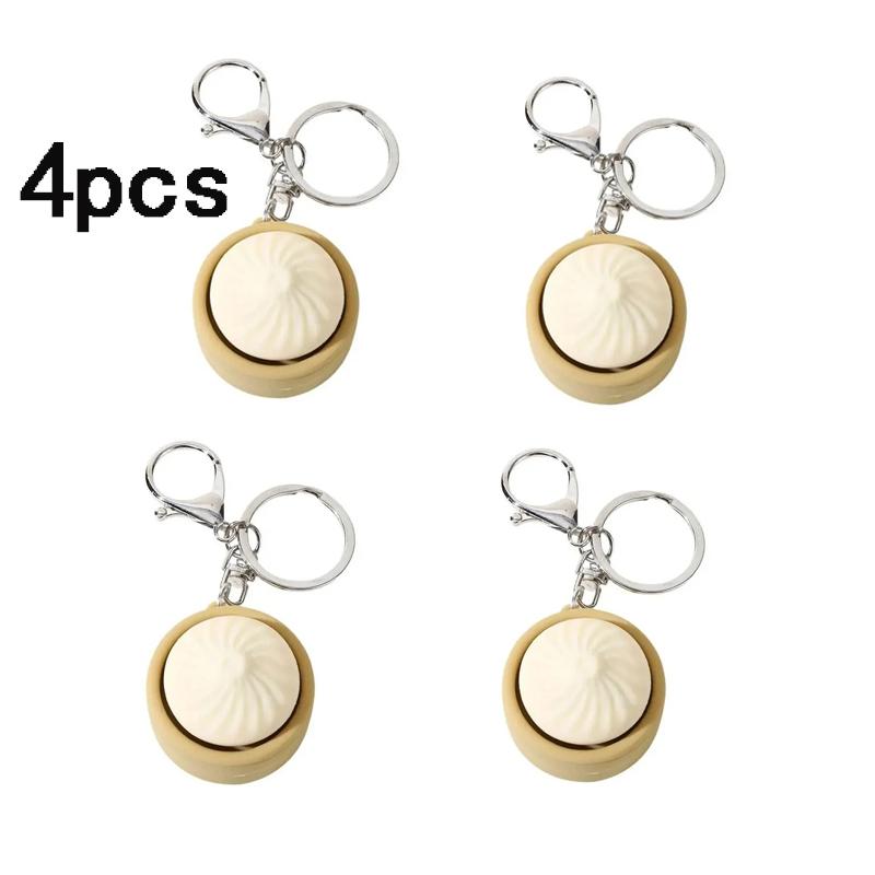 Office 1/2/4Pcs Desktop Decompress Steamed Bun Clicker Key Chain Small Steamed Bun Decompress Key Chain Gifts For Kids Adults Children's Birthday Gift