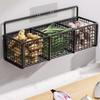 Wall-mounted Kitchen Storage Basket Perforation-free Iron Partition Storage Rack No Drilling Hanging Rack Bathroom Holder Case