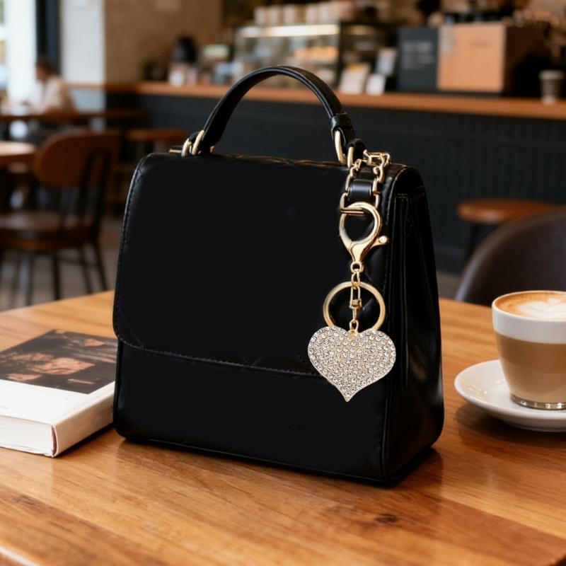 Sparkling Heart Keychain With Rhinestones Accent Zinc Alloy Design Bag Hanging Decoration For Women Gift Giving