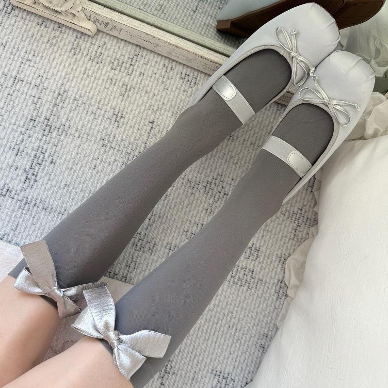 Gray Women'S Spring And Summer Thin Ballet Style Niche Calf Socks Thin Medium Tube Butterfly Gray