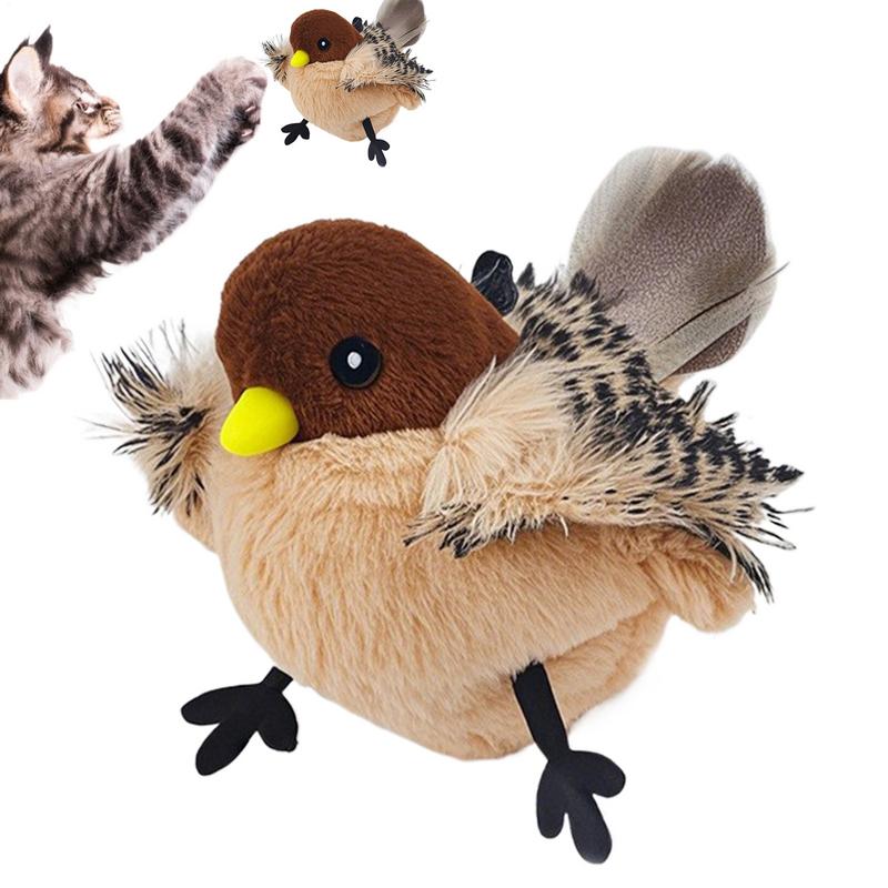 Flapping Bird Cat Toy Touch-Activated Lifelikes Sparrow Snowy Owl Chirping Cat Toy For Indoor Interactive Relieve Boredom