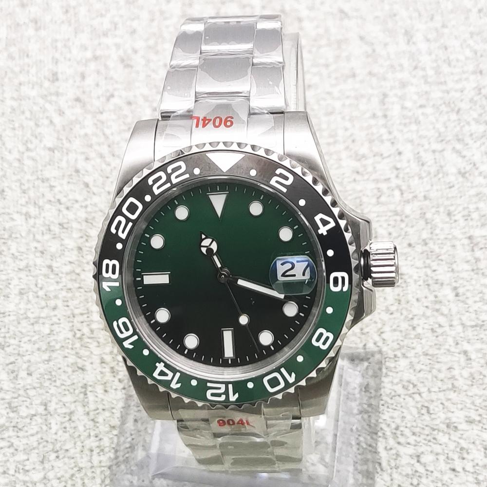 No logo Green Super Luminous Dial 40mm Men NH35 Movement Watch Sapphire Mirror Mechanical BUSINESS Watch