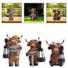 Highland Cow Statue with Solar Lights Resin Figurine Outdoor Garden Decor Landscape Lamp for Courtyard Yard Lawn Patio Gifts