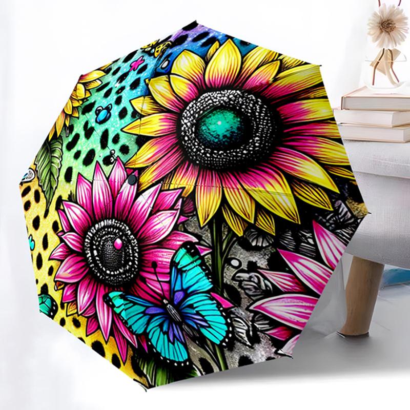Flower Automatic Folding Umbrella Compact 8-Rib Design Durable Plastic & Iron for Outdoor Daily Use Gift for Friends & Family