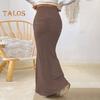 Women Maxi Skirt High Waist Solid Color Fishtail Skirt Slim Fit Hip Lifting Ankle Length Skirt Shirring Design Long Skirt
