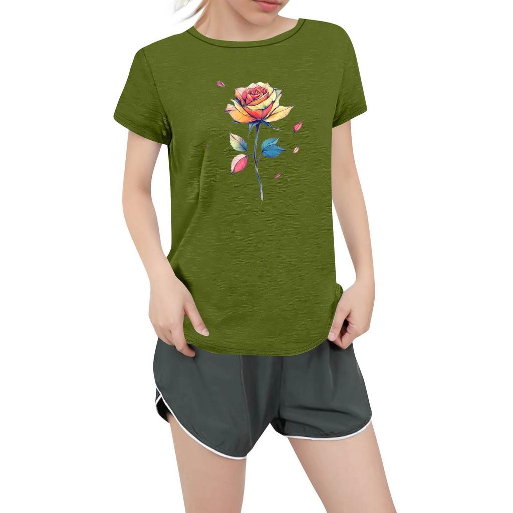 Women's Round Neck Casual Printed Short-sleeved T-shirt Top