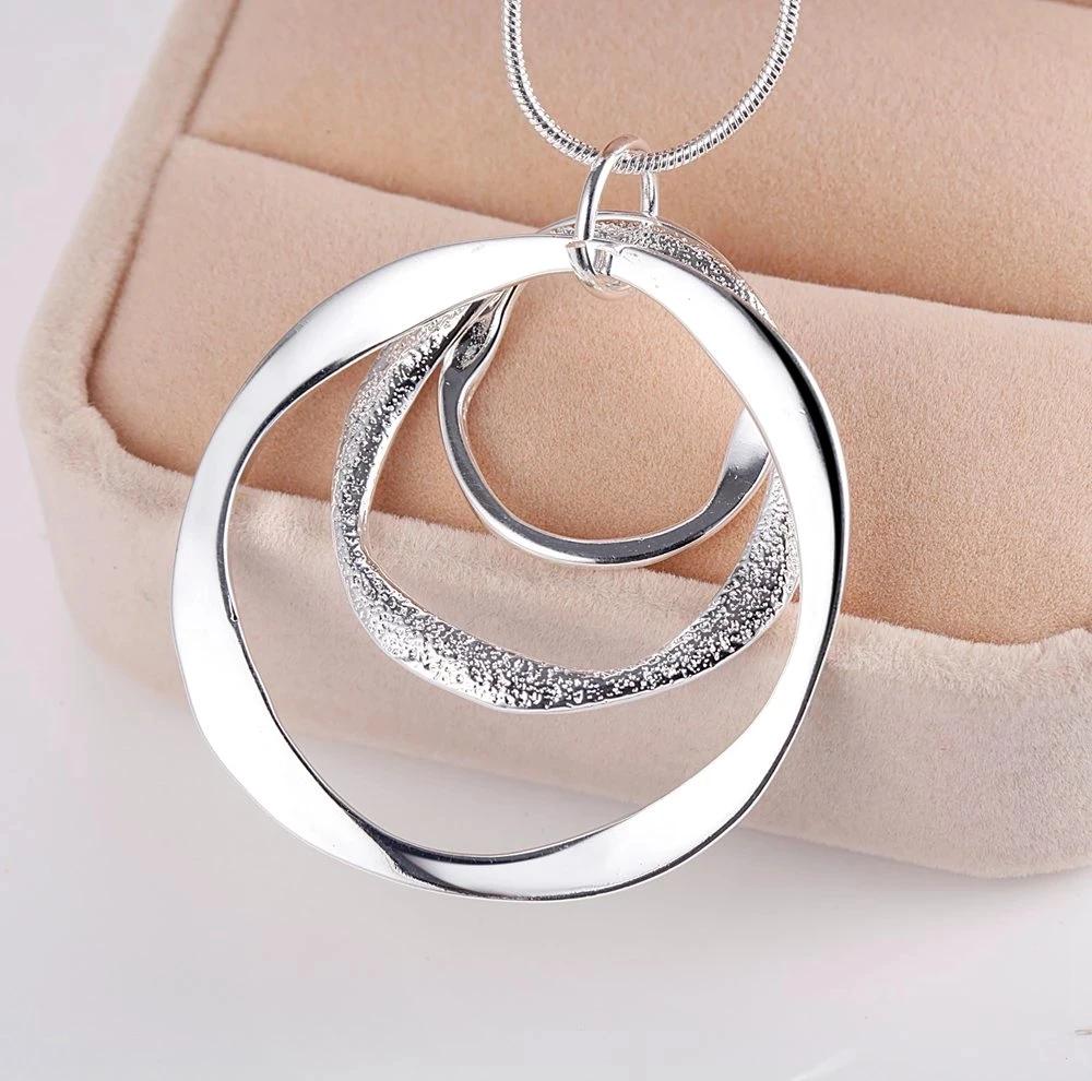 

Charms Nobel 925 Silver Bohemia Three Circle Pendant Necklace for Women Fashion Wedding Jewelry Party Christmas Gifts 40cm