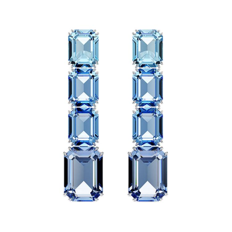 Swarovski Millenia Inlaid Design Rhodium Plated Earrings Women earrings Blue 5696516 Box (Random Color)