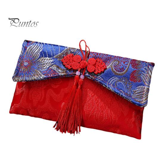 Chinese Red Envelope Embroidered Satin Cash Envelope Lucky Money Envelope Pocket for Wedding Spring Festival Banknotes Gift