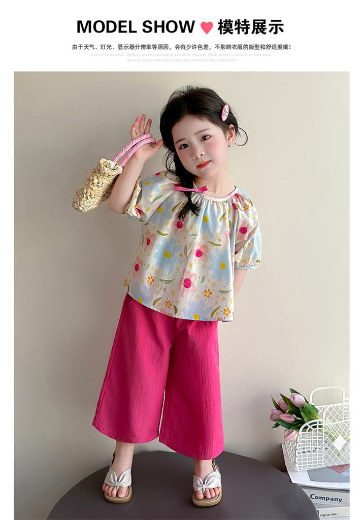 Girls' summer outfit set 2026 new stylish baby summer short sleeved wide leg pants two-piece set children's clothing