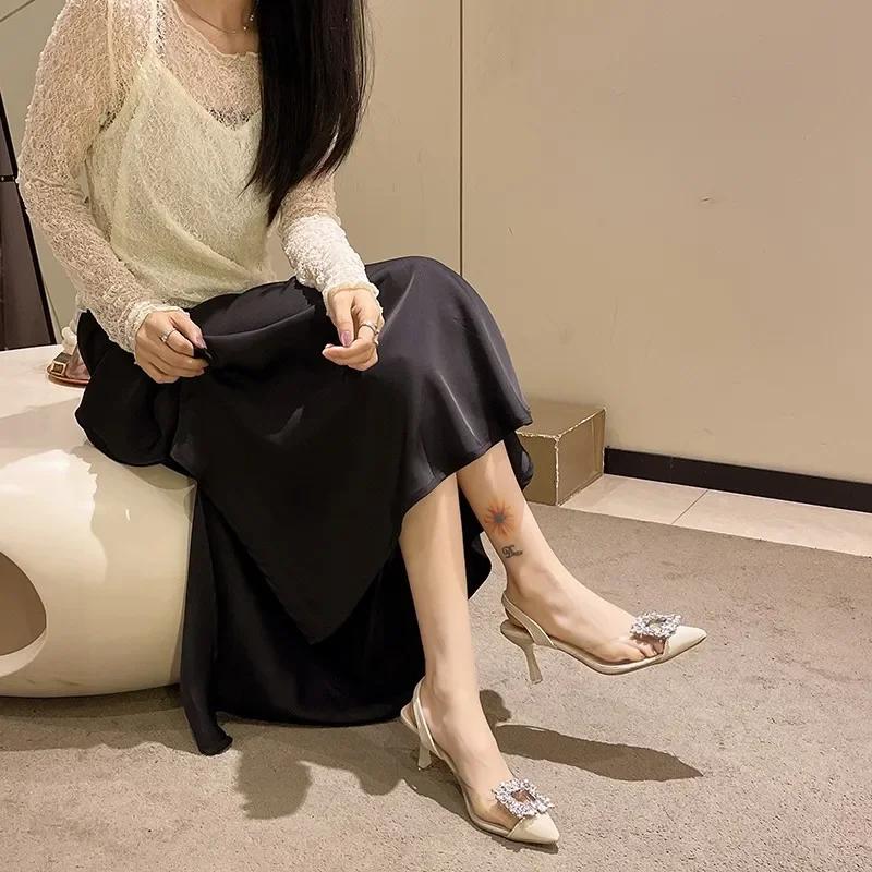 Fashion Spring and Autumn Fashion New Sexy Banquet Comfortable Crystal Transparent Solid Color Pointed Toe Women's High Heels 35-42