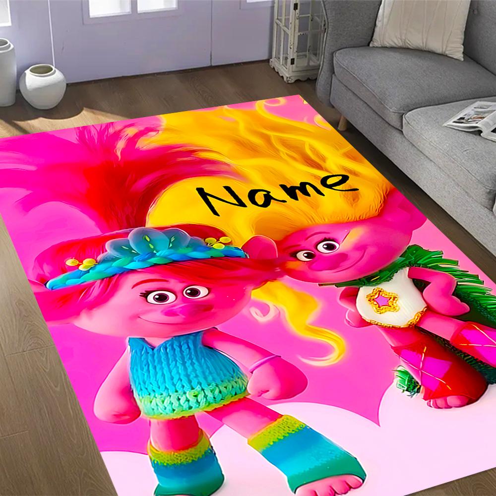 Trolls World Tour Celebration Customize Your Name Carpet Perfect for Study Room Outdoor Dining Room Playrooms Anti-slip Rug Office Home Decor